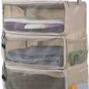 Surblue Hanging Travel Organizer Portable Hanging Luggage Organizer Multiple Compartments Collapsible Compression Closet Packing Cubes,Beige,M
