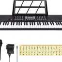 61 Key Keyboard Piano,Portable Electronic Digital Piano for Beginners with Built-In Speaker Microphone,Piano Note Stickers,Sheet Music Stand and Power Supply