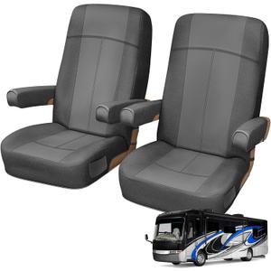 2 Pack Leather RV Seat Covers for Captain Chairs, Driver & Passenger Seats, Motorhome Van RV Seat Cover with Arm Rest Covers, Dark Gray