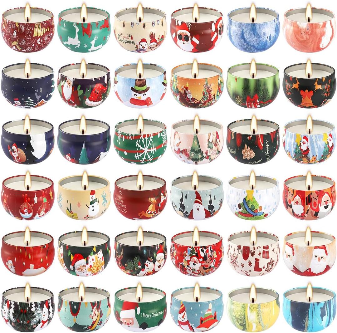 36Pack Christmas Scented Candles Sets,Long Burning,2.5oz Natural Soy Wax with Essential Oils Decorative Aromatherapy Candles for ChristmasThanksgiving Gift, Home Scented