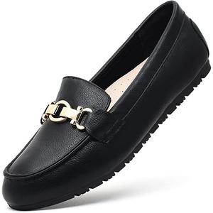Loafers for Women Business Casual Shoes Comfortable & Lightweight Penny Loafers Slip On Work Flats (8.5, Black Napa Leather)