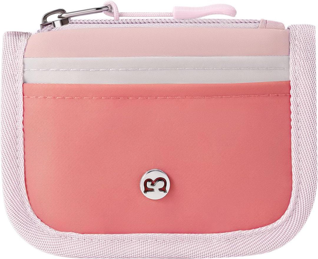 Babysun Mini Rfid Card Holder Slim Wallet with Change Zipper Pocket/3 Card Slots/Key Ring, Small Wallet Thin Credit Card Wallet for Women & Men (Pink Orange)