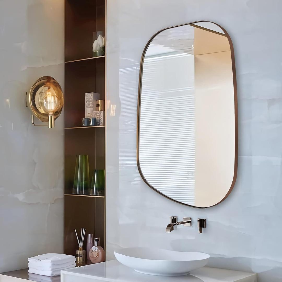 ANDY STAR Irregular Mirror | Asymmetrical Mirror for Wall 22x30” Brushed Gold Framed, Modern Wall Mirror for Bathroom Living Room Entryway Bedroom, Stainless Steel 1” Deep Set Design