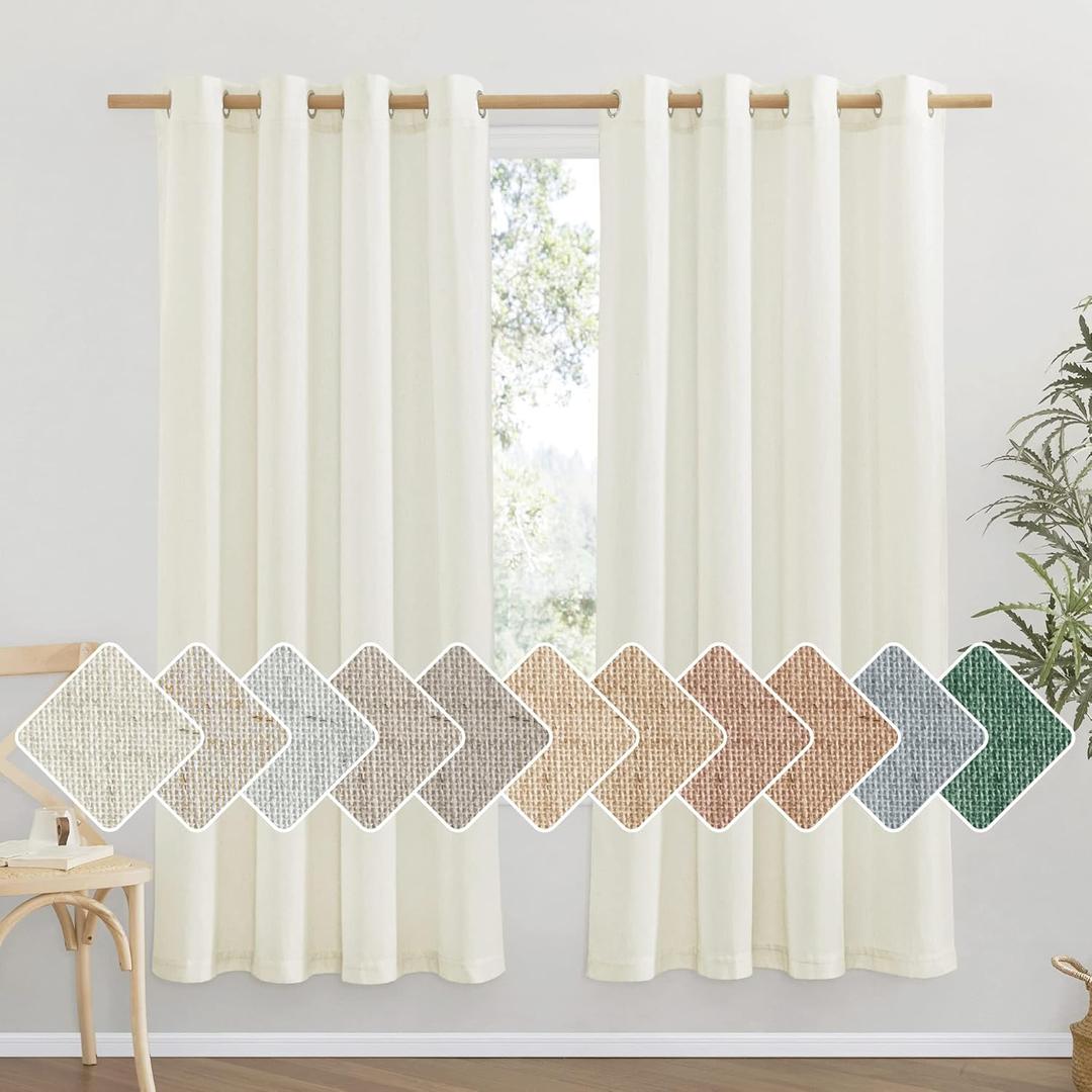 NICETOWN Off White Curtains Linen Blend for Bedroom, Vintage Grommet Thick Flax Semi Sheer Privacy Added Window Treatment Light Filtering for Flat/Apartment, 55" W x 72" L, 2 Panels (Cream)