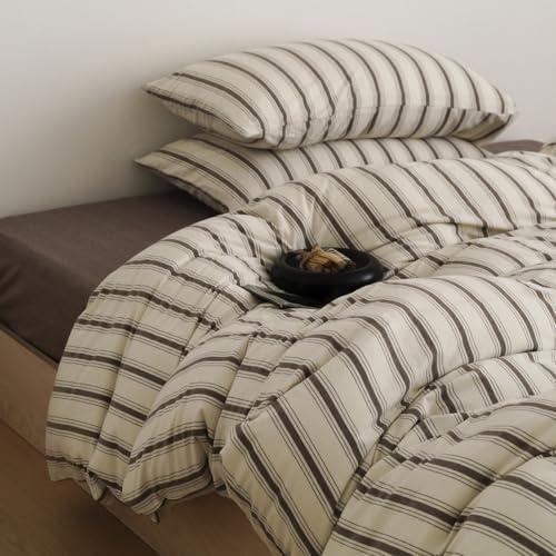 Nayoroom Striped Duvet Cover Queen Size Brown Stripe Duvet Cover Dorm Bedding Set 3 Pieces Soft Lightweight Microfiber Farmhouse Bedding Set Gifts for Women Men