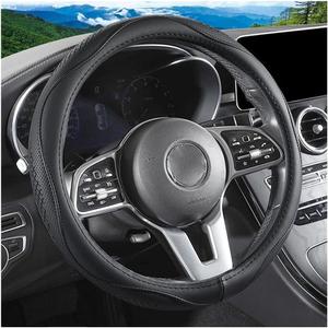 Car Steering Wheel Cover, 15 Inch Microfiber Suede Leather Breathable Vehicle Steering Wheel Protector, Anti-Slip Comfortable Automotive Interior Accessories, Universal Fit (Black/Black)