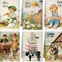 FuWeave 6 Pcs Farm Animal Kitchen Towels Country Retro Dish Towels Farmhouse Vintage Themed Absorbent Tea Hand Washcloth Rustic Gifts for Farm Animal Lovers Bathroom Decor Housewarming Gifts (Beige)