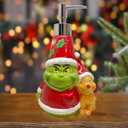 Christmas Soap Dispenser, Christmas Bathroom Decor Green Ceramic Soap Dispenser for Countertop, Xmas Bathroom Decorations Refillable Hand Soap Dispenser with Pump for Kitchen