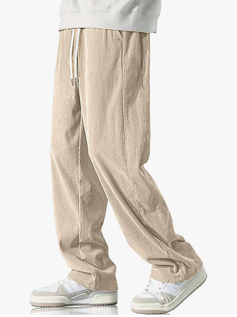 SHENHE Men's Wide Leg Corduroy Pants Streetwear Drawstring Waist Zipper Hem Baggy Track Pants XL