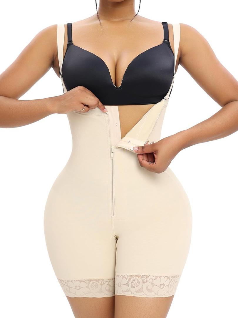 YIANNA Fajas Colombianas Shapewear for Women Tummy Control Butt Lifter Faja Body Shaper With Open Crotch (Large, Beige)