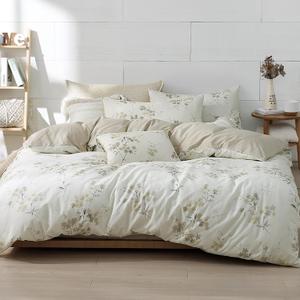 LEMIROE Floral Cotton Comforter King Size - Cream Comforter with Luxrious Grey Branches & Subtle Beige Blossoms, Reversible Lightweight Bedding Sets 3Pcs(104"×90")