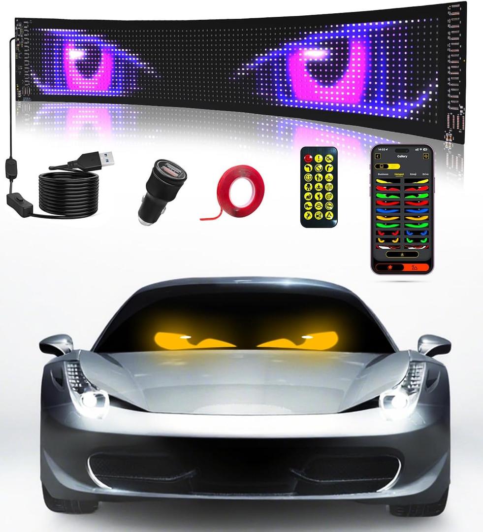 Devil Eyes Light for Windshield: 23.4"x4.7" Programmable LED Signs with APP & Remote Control - 5V USB Digital Lighting Display, LED Eyes for Cars, SUVs & Trucks (1 Pcs)