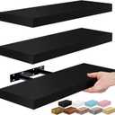 Sorbus Floating Shelves for Wall – 16 Inch Floating Shelf for Kitchen, Bedroom, Living Room, Bathroom, Home & Wall Decor - Mounted Bathroom Shelves with Invisible Brackets (Black, 3 Pack)