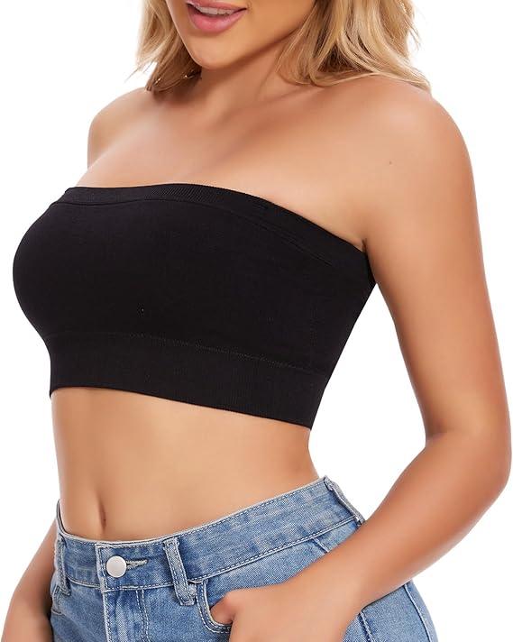 JOYSHAPER Strapless Bra for Women Seamless Bandeau Wireless Comfy Tube Top Daily Bra, Black, M