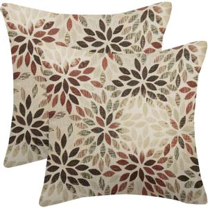 Burgundy Red Brown Pillow Covers 18x18 Inch Set of 2 Summer Rust Geometric Flower Outdoor Decorative Throw Pillows Farmhouse Dahlia Pillow Case Linen Square Cushion Cover for Home Sofa Bedroom