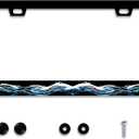Ocean Wave Watercolor License Plate Frame Plate Traditional Waves Holder Stainless Steel Auto Parts Colorful License Plate Decoration with Screws Size 12.3" x 6.3"