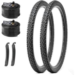MOHEGIA Mountain Bike Tires Set: 2-Pack 26x2.125 Inch Folding Replacement Bicycle Tires and Pair Inner Tubes with Tire Levers for MTB Off-Road Bike