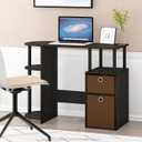 Furinno JAYA Desk, 38.4" Wide Gaming Desk with Bin Drawers, Computer Desk with Side Shelf, Office Desk for Study, Home Office, Bedroom, Dorm, Study Room, Espresso, 38"w With Storage Bin