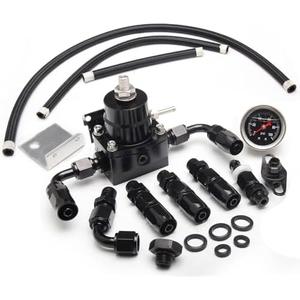YESHMA EFI Fuel Pressure Regulator Kit 0-100psi with Gauge 6AN Fuel Line Fitting Universal Adjustable Aluminum (Black)