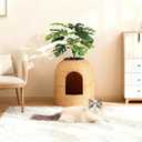 Cat Litter Box Hidden Planter Enclosure, Handwoven PE Rattan Cat Bed Cave House, Wicker Cats Toilet Furniture for Indoor Corner Living Room Bedroom Balcony