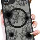 OOK Phone Case Design for iPhone 11 Case [Compatible with MagSafe], Cute Sunflower Floral Blooms Design Black Frosted Shockproof for Women Girls Magnetic Phone Cover - Black Flower