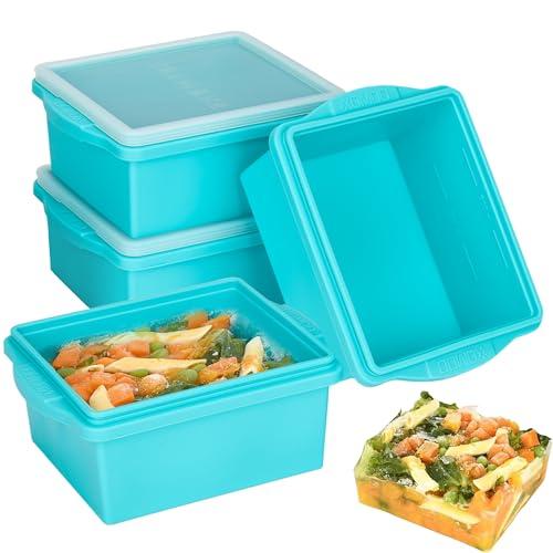 Xomoo 2 Cup Silicone Freezer Trays with Lids, Silicone Soup Freezer Molds - Leakproof, BPA-Free, Stackable, Microwave & Dishwasher Safe, Perfect for Soups, Sauces, Meal Prep, and Baked Goods - 4 Pack