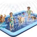 107"x 67" Splash Pad for Dogs, Non-Slip, Rantangle Splash Pad for Kids Ages 4-8, Large Splash Pads for Toddlers 1-3, Dog Sprinkler Shallow Pool, Outdoor Water Toys for Backyard, Teal