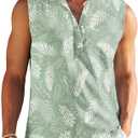 COOFANDY Sleeveless Beach Shirts for Men Summer Tank Shirts Casual Henley Tank Top, XL