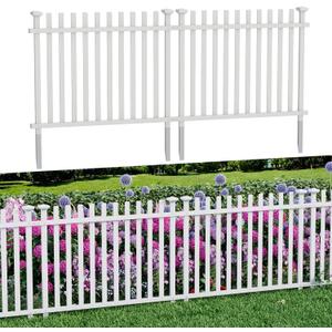 MELLCOM No Dig Garden Picket Fence, 44''W x 41''H(2 Panels) Decorative Privacy Fence with Metal Stakes, Garden Fence Border for Backyard, Patio & Yard, White