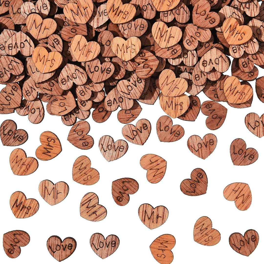 1000 Pcs Wood Heart Confetti Rustic Wedding Table Decorations Small Mr Mrs Love Cake Decoration Valentine Gift for Wedding Valentine Party Table Cake Decor(Cute Style)
