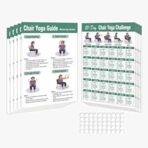 Chair Yoga Poster for Seniors & Beginners  Set of 5 Illustrated Guides & 5 30-Day Challenges, Laminated Gentle Seated Exercise Charts for Mobility, Balance, Flexibility, Stretching & Home Fitness