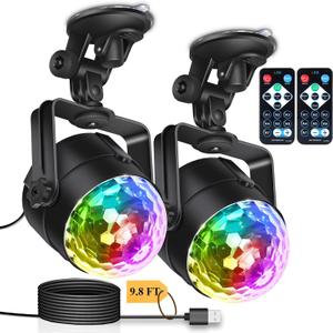 [2-Pack] Disco Ball Party Lights Sound Activated Suction Cup Stand & Remote, Strobe DJ Lights for Valentines Day Decorations Mardi Gras Birthday White Elephant Gifts Home Dance Party Supplies