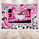 Omifly Western Cowgirl 7Wx5H Backdrop for Photography Birthday Cow Print Pink Boots Hat Diomand Bull Skull Retro Disco Ball Background Party Decorations Cake Table Banner Decor Photo Booth Studio Prop