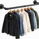 Svyrilk Industrial Pipe Clothes Rack 38.4" Wall Mounted, Heavy Duty Iron Garment Bar, Space-Saving Hanging Rod for Closet, Laundry Room, Bedroom, Black