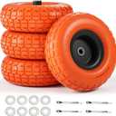 UPGRADED4.10 3.50-4 Tire and Wheel, 10 Inch Flat Free Tires 4 Pack with 5/8 Axle Bore Hole and Double Sealed Bearings, for Dolly Tires/Hand Truck/Dump Cart, 101