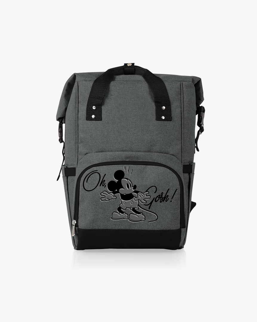 Disney Mickey Mouse Roll-Top Cooler Backpack, Hiking Backpack, Soft Cooler Bag (Heathered Gray)