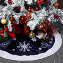 60inch Extra Large Christmas Tree Skirt Navy Blue Luxury Velvet Plush Fur Skirts Snow Sequin Embroidery Tree Skirts with White Lace Trim Xmas Velvet Trees Skirt for Christmas Holiday Party Home Decor