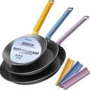 Carbon Steel Frying Pan Set 8"/10"/12", Preseasoned Skillet Trio, Nitrided Rust Resistant Kitchen Cooking Set, Induction & Oven Safe