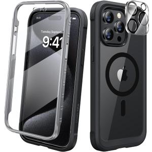 Diaclara Magnetic for iPhone 15 Pro Case, [Military-Grade Drop Proof & Fit for MagSafe] Built-in Shockproof Screen Protector, [Camera Lens Protector] Phone Cover for iPhone 15 Pro 6.1"(Black)