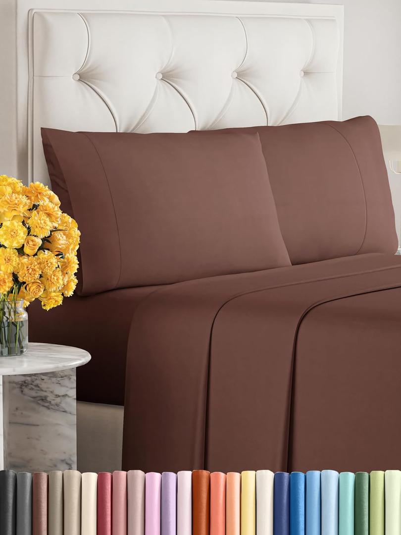 Sleepy Town King Size Bed Sheets - 4 Piece - King Sheet Set - Extra Soft, Comfy & Cooling - Easy Care - Shrinkage, Wrinkle & Fade Resistant - Brushed Microfiber - Deep Pocket Bed Sheets (Brown)