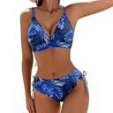 AI'MAGE Bikini Set for Women Triangle Floral Print Bikini Set Two Piece Swimsuit V Neck Bathing Suits Blue Leaves XL