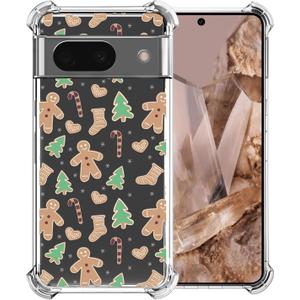 Christmas Phone Case for Google Pixel 8A - Clear Transparent Soft TPU Protective Cover with Xmas Gingerbread Man Pattern, Shockproof Cute Case for Boys Girls (6.1 Inch)