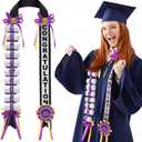 Lyrow Purple and Gold Graduation Money Lei Class of 2026 Ribbon Money Lei Graduation Cash Gift for Congrats Graduates Grad Leis with Cash Holder for Senior High School Party Supplies (Classic)