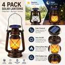 Marlrin Solar Lanterns Outdoor Waterproof 4 Pack LED Flickering Flame Light | Vintage Hanging Solar Lanterns Decorative Outdoor for Patio Garden Porch Decor Yard Pathway Camping Table Holiday Halloween