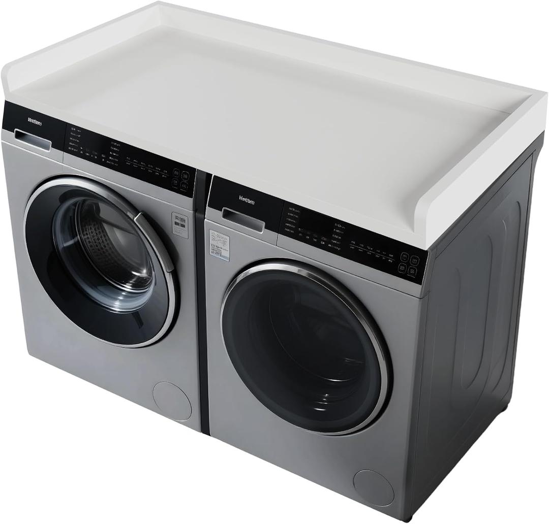 FAHKNS Washer Dryer Countertop - Wood Laundry Washer Dryer Topper with Anti-Slip Mat, 54" Width Waterproof Laundry Room Organization, Light & Save Space, White, 54"D x 27.5"W x 3.3"H