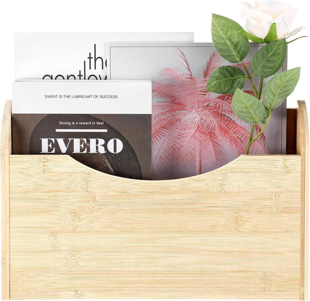 Suzile Wall Mounted File Holder Wood Magazine Holder Wall Hanging File Organizer for Office Mail Magazine Letter Paper Folder Organization (Wood Color)