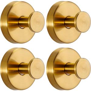 Suction Cup Hooks for Shower No-Drill Bathroom Hooks for Towels, Robes, Loofah Mountable on Bathroom Walls, Kitchen, Glass, Mirrors, Tile and Smooth,Non-Porous Surfaces (4, Brushed Gold)