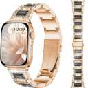 8 Elegant Colors - Dressy Gold iWatch Bands for Women - Compatible with Apple Watch Series 10-1/SE/Ultra, Fits 38mm 40mm 42mm 44mm 46mm - Luxury Designer Bracelet with Gemstones, Bling Jewelry Strap