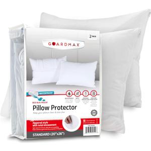 Guardmax Jersey Knitted Pillow Protector with Zipper Standard Size - 2 Pack -100% Waterproof, Bed Bug Proof, Dust Mite Proof, & Hypoallergenic Pillow Covers - Premium Zippered Pillow Cases. (20 X 26)