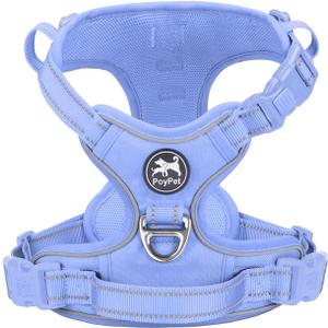 PoyPet No Pull Dog Harness, No Choke Reflective Dog Vest, Adjustable Pet Harnesses with Easy Control Padded Handle for Small Medium Large Dogs(Light Blue Matching Trim,S)